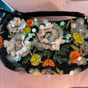 Viral new black beaded bag Floral Embellished Black Handbag